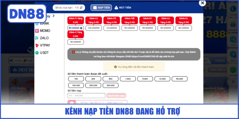 Cách Nạp Tiền DN88 Nhanh Chóng 3 Phút Thành Công 99% 1 kenh-nap-tien-dn88-dang-ho-tro
