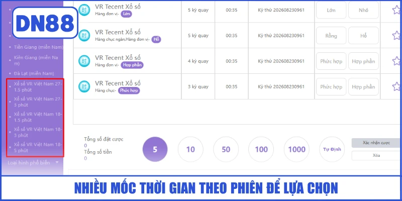 Xổ Số Siêu Tốc DN88 - Siêu Phẩm Thu Vốn X10 Cực Nhanh 3 nhieu-moc-thoi-gian-theo-phien-de-lua-chon